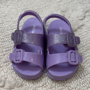 Mini Melissa Girls' Purple Glitter Double-Buckle Sandals